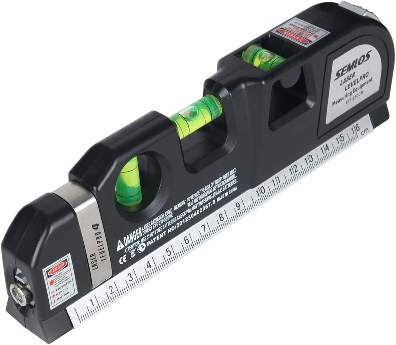 Nível a laser multifuncional Semlos, níveis de bolha, fita métrica, régua padrão e métrica (250 cm)