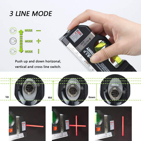 Nível a laser multifuncional Semlos, níveis de bolha, fita métrica, régua padrão e métrica (250 cm)