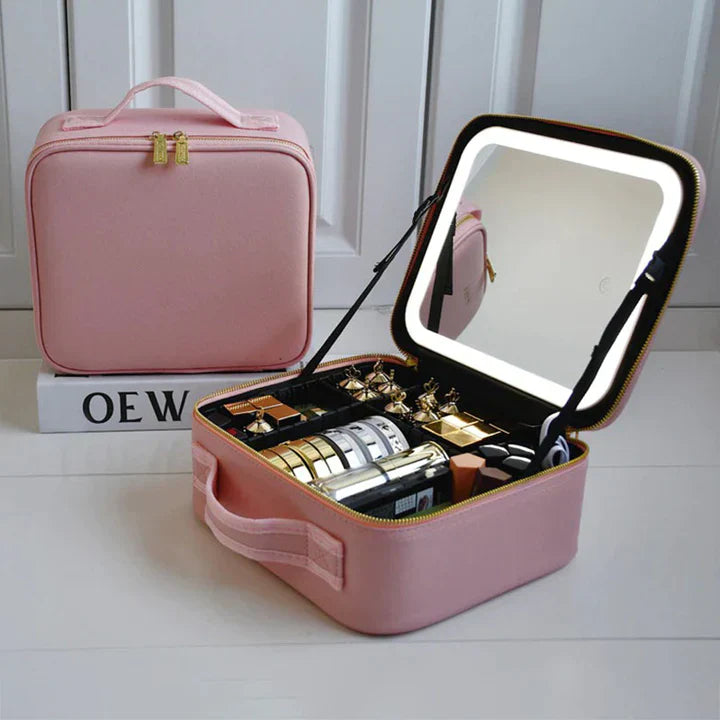 Bolsa de maquilhagem com espelho LED